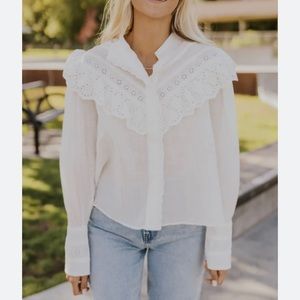 Free People Hit The Road Cream Lace Bib Button Down Blouse Small